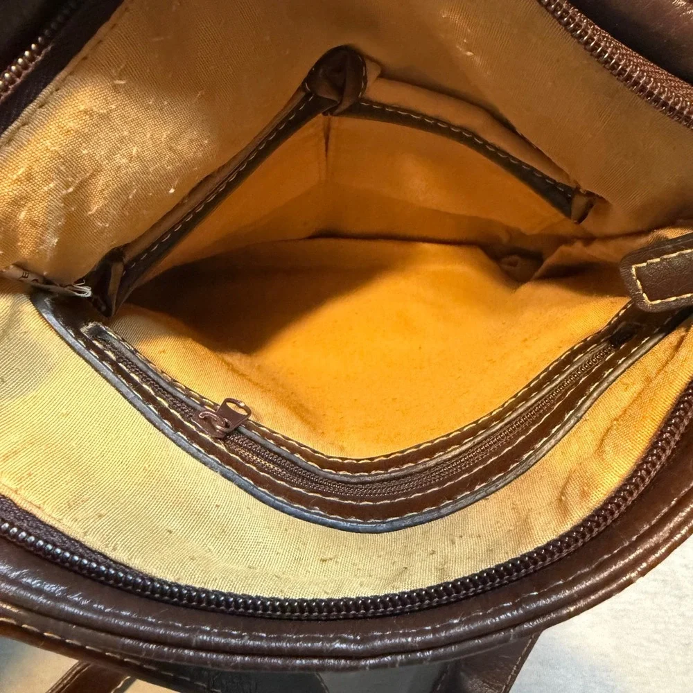 Rosetti Crossbody Bag Brown Tan Geometric Circle Jacquard Multi Pocket Purse